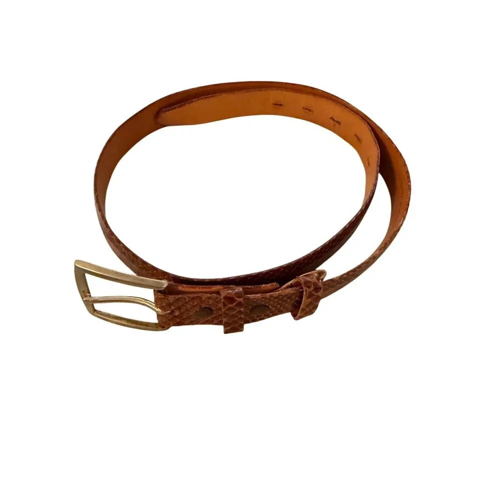 Vintage Unisex Size 30 Brown Genuine Anaconda Rawhide Lined Snake Belt